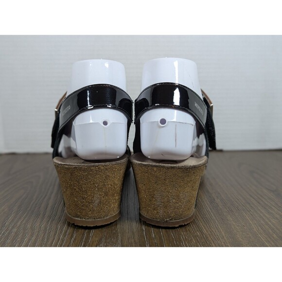 MEPHISTO Patent Leather Strap Sandals US 6.5-7 EU 37 Black Wedges Buckle Logo - Picture 10 of 14